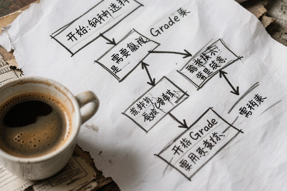 Hand drawn decision tree for choosing the right carbon steel grade