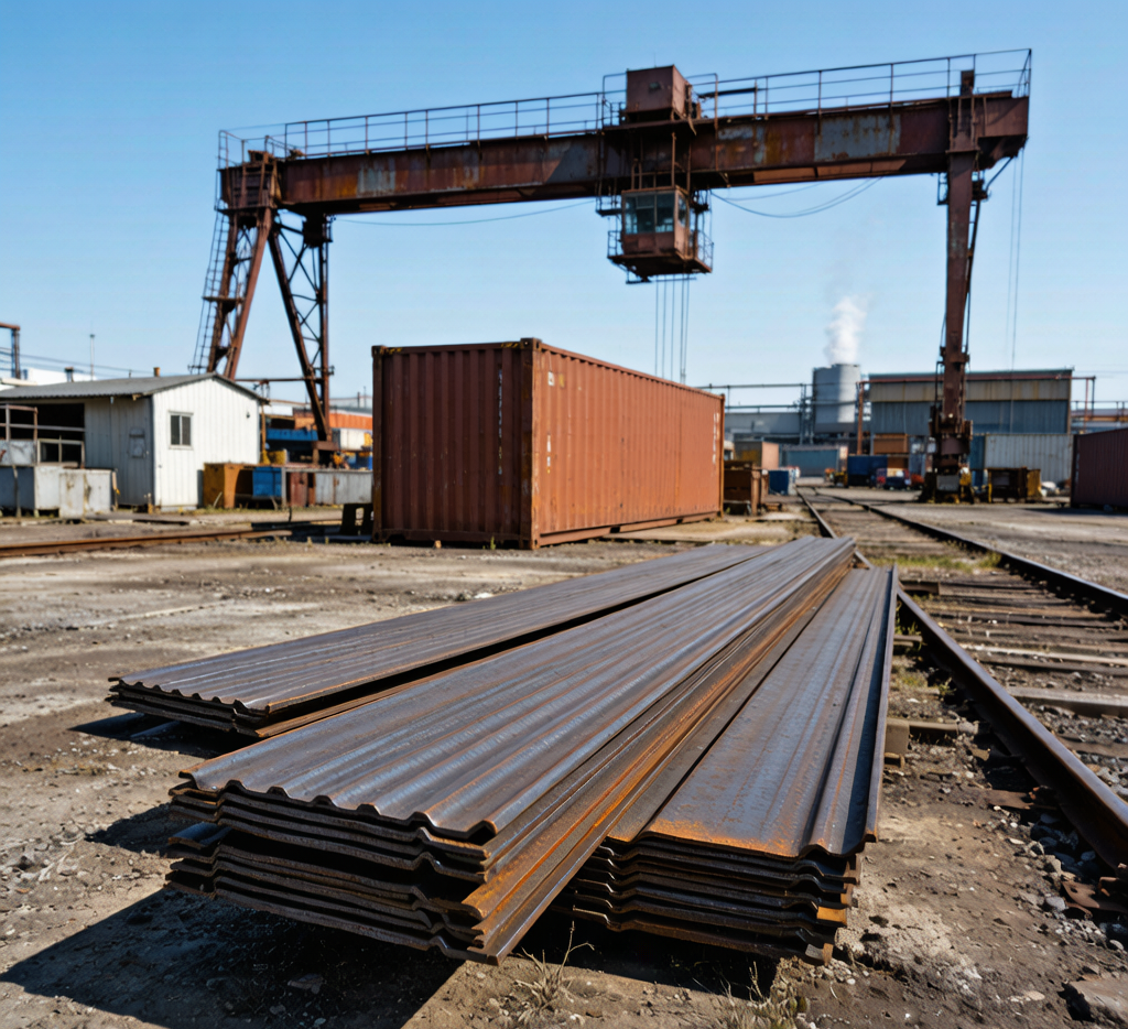 Carbon steel structural plates stacked at a steel mill