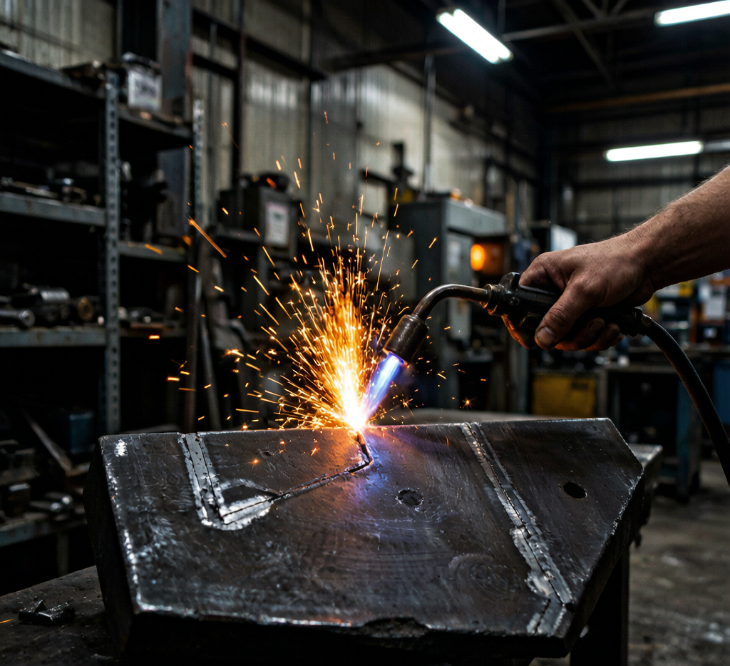 Carbon steel plate cutting and fabrication in workshop