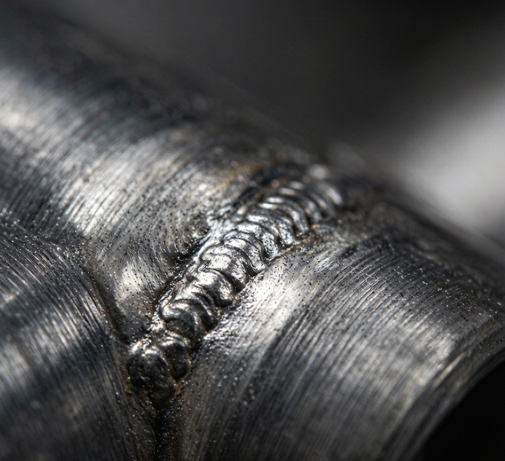 Close-up of electric resistance weld seam on carbon steel pipe