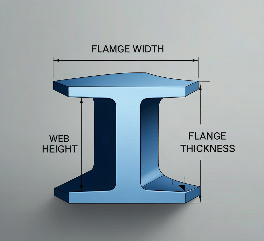 Cross-section of H-beam showing flange and web dimensions