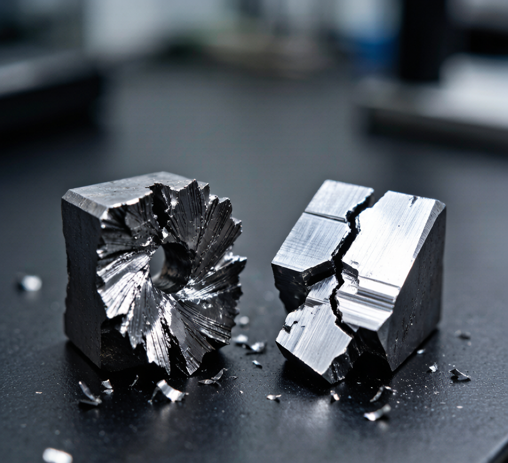 Carbon steel Charpy V-Notch specimen fracture surface ductile vs brittle
