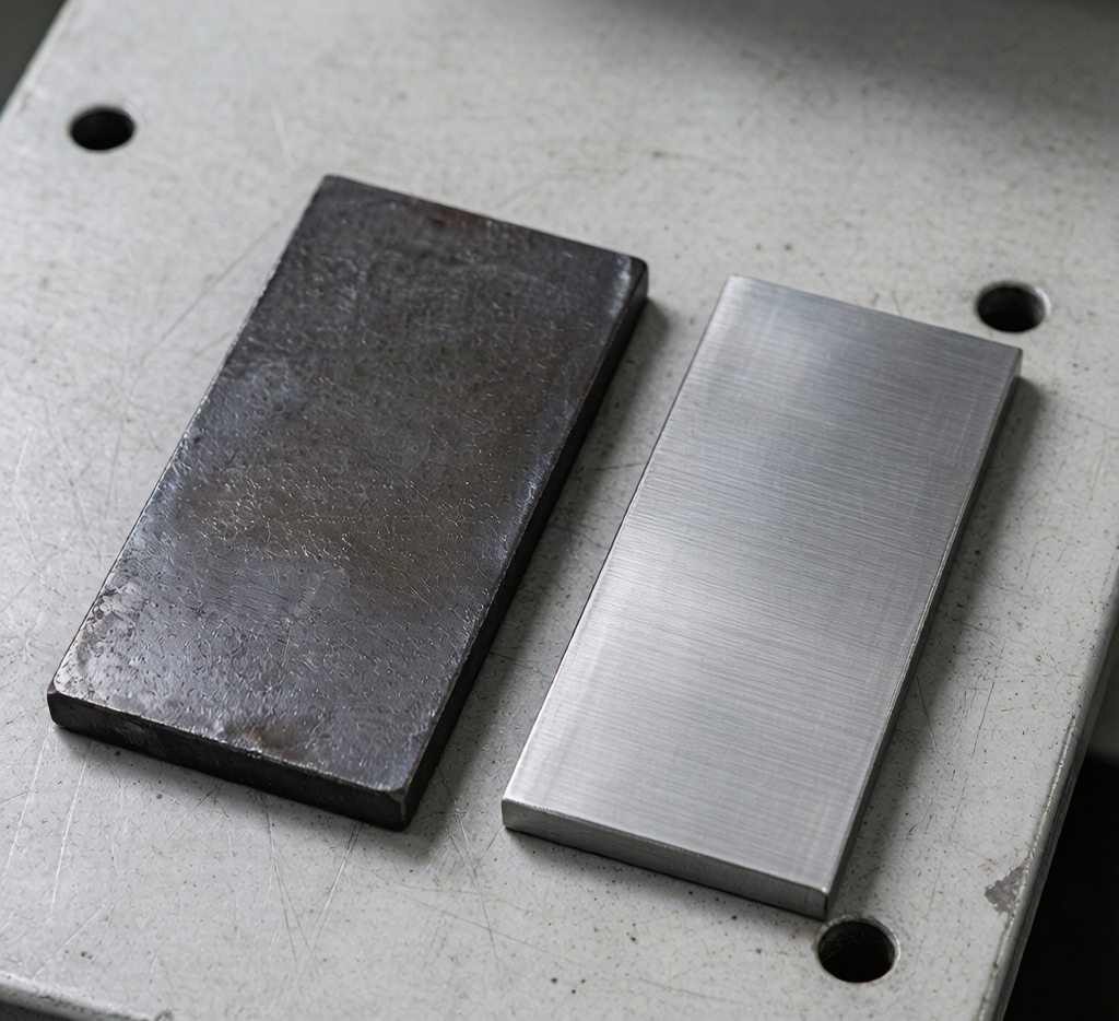 Carbon steel surface before and after pickling treatment comparison