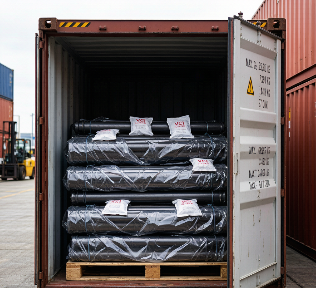 Carbon steel export shipping 40ft container with VCI packaging and desiccant protection