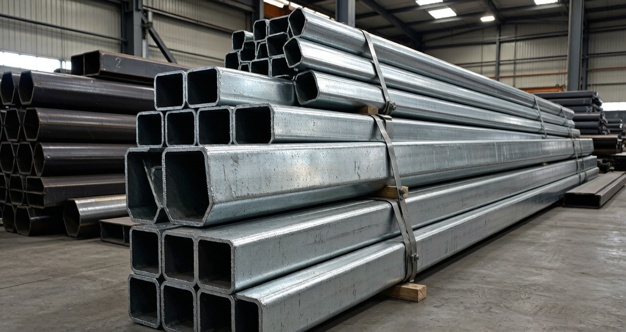 Galvanized square tube carbon steel stacked for shipment