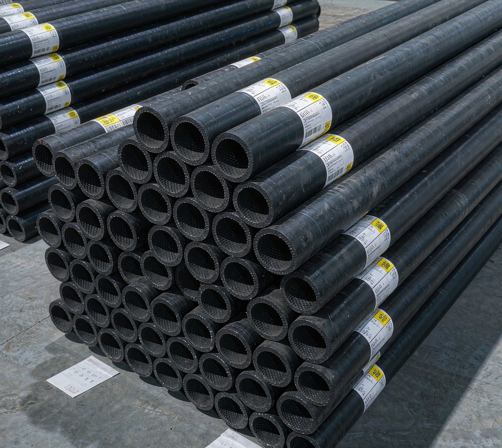 Bundle of carbon steel pipes ready for bending