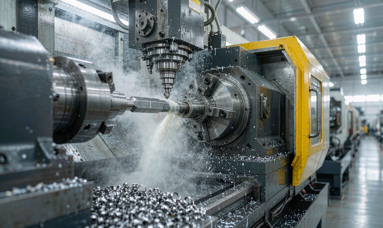 CNC pipe bending machine in a fabrication workshop