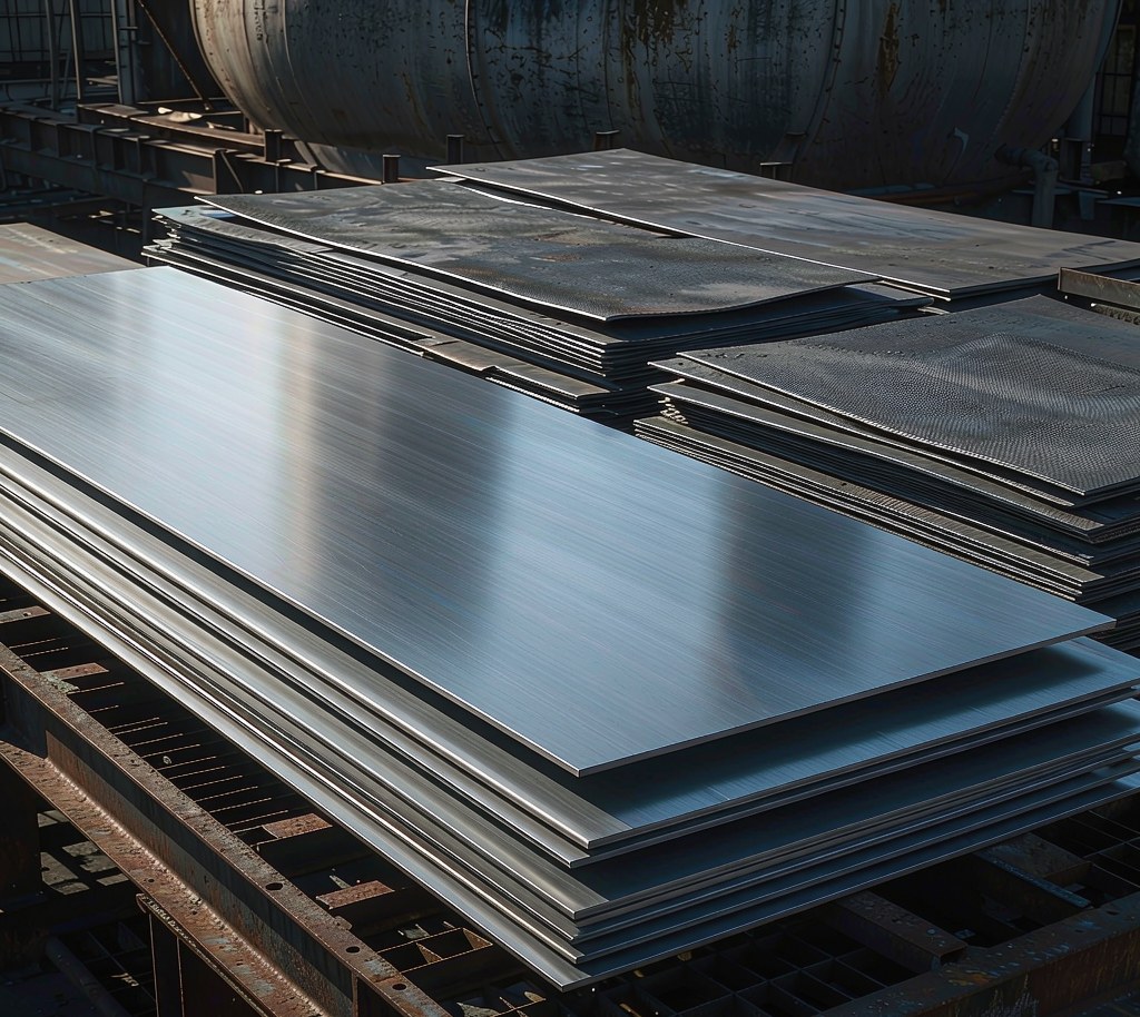 Stack of AH36 shipbuilding steel plates in mill