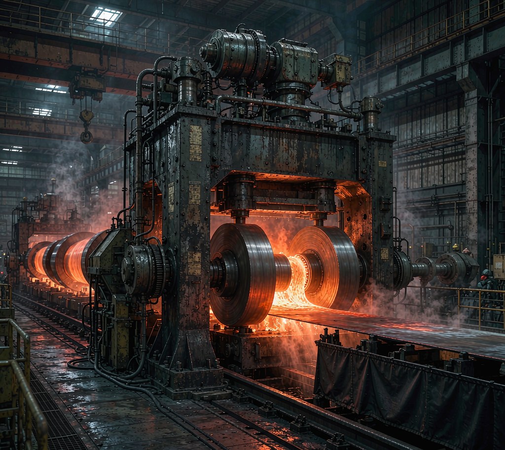 Hot rolling mill producing heavy steel plate