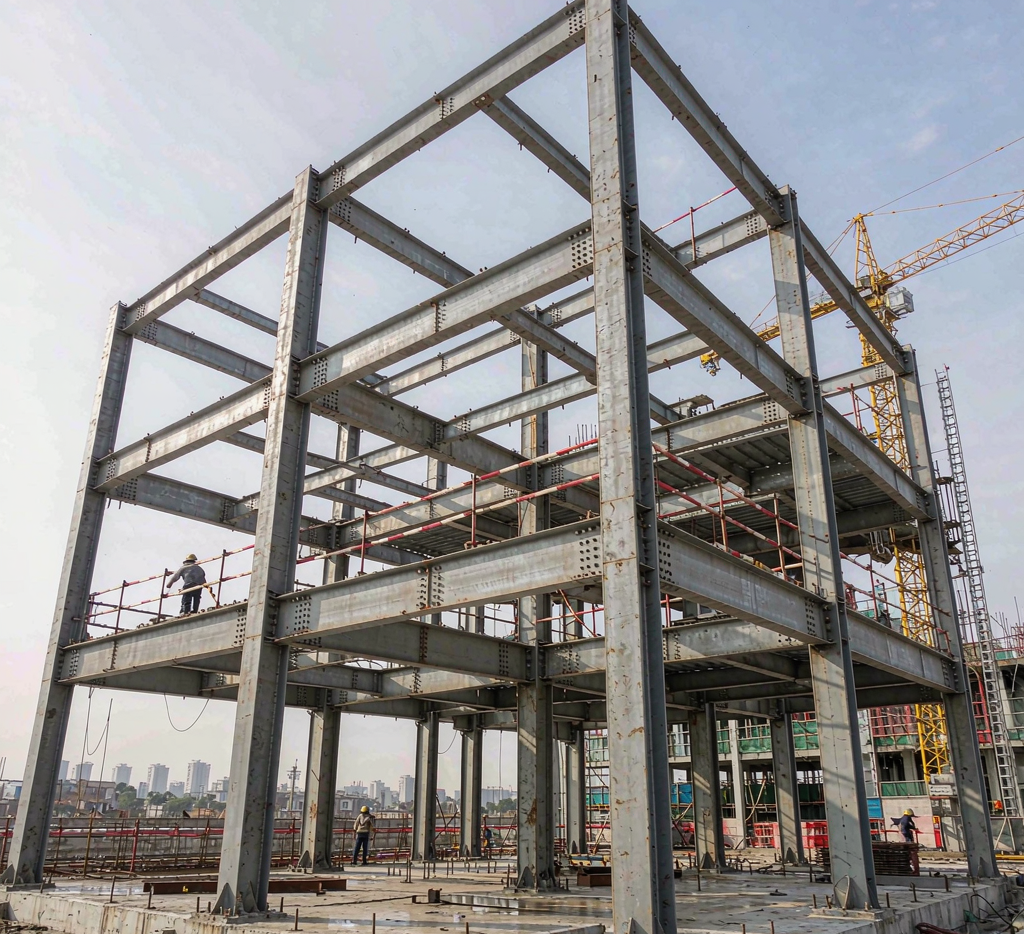 A36 carbon steel beams and columns in a construction project
