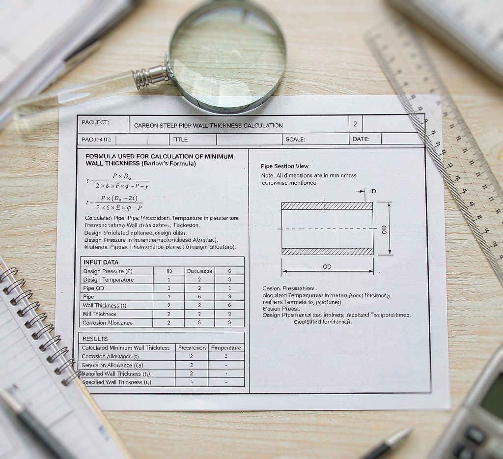 Carbon steel pipe wall thickness calculation comparison across ASME B31 codes