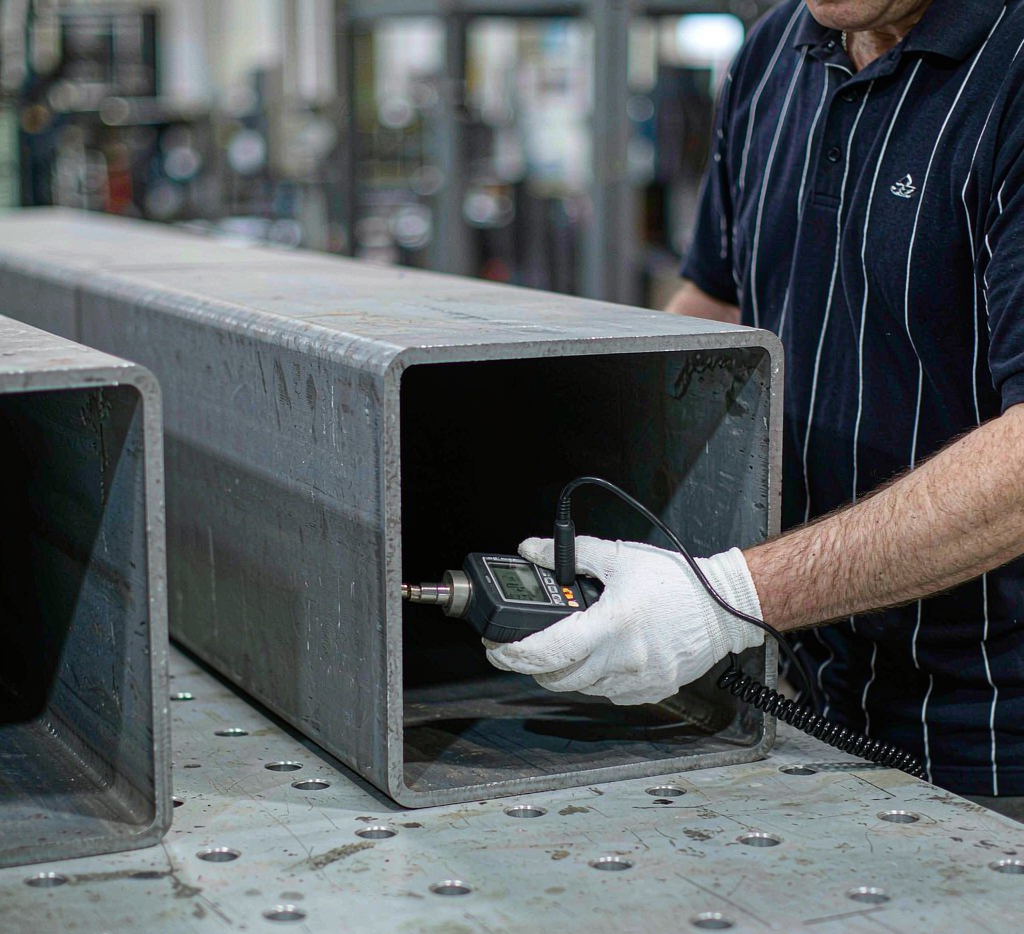 Measuring wall thickness of carbon steel rectangular tubing