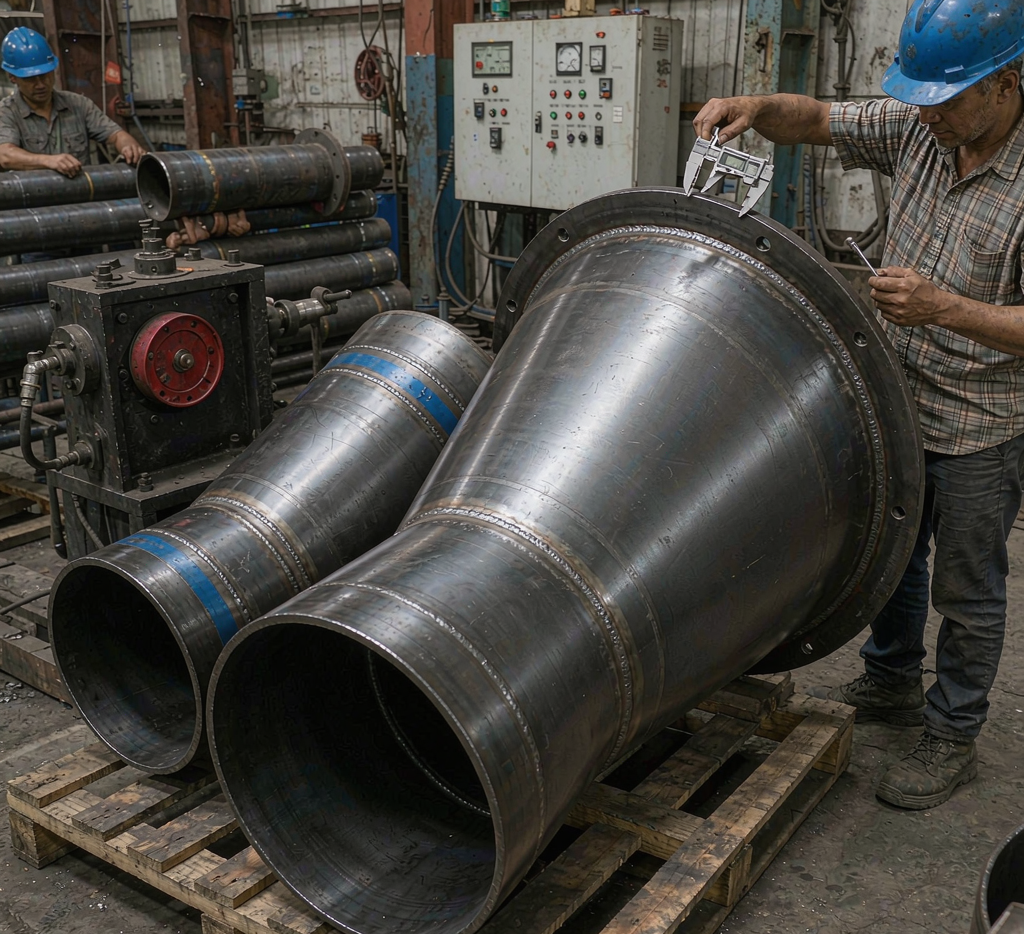 Quality inspection of carbon steel eccentric reducers at Huaxia-Steel factory