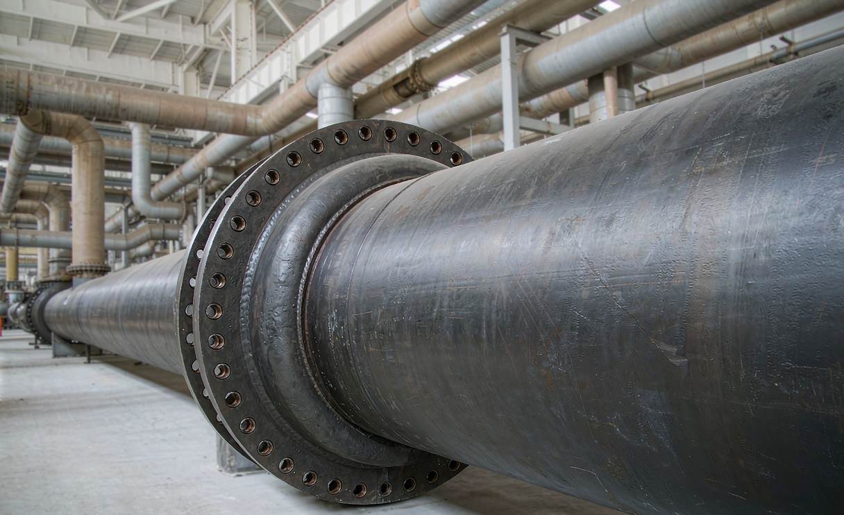 Long weld neck flanges welded to high-pressure pipeline in a power plant