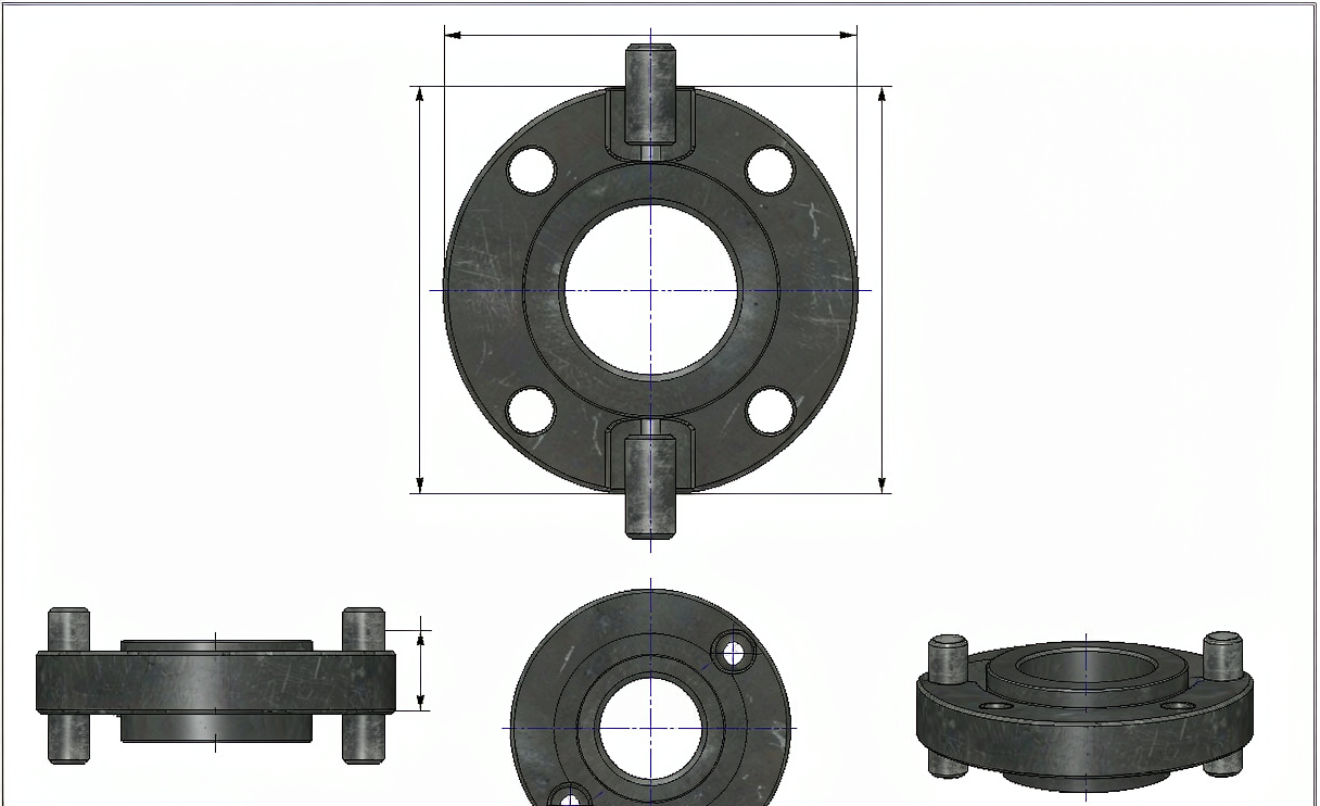 Technical dimensional drawing of carbon steel orifice flange showing tap holes and jack screw positions