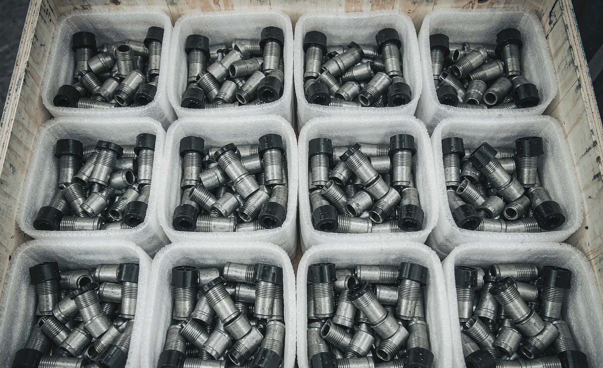 Carbon steel pipe nipples packaged for export shipment