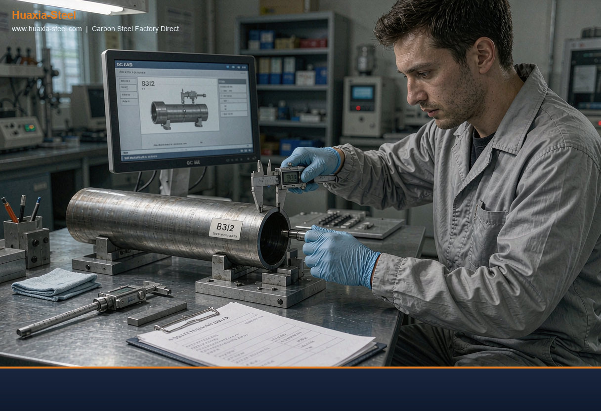 Carbon steel pipe wall thickness gauge measurement on schedule pipe
