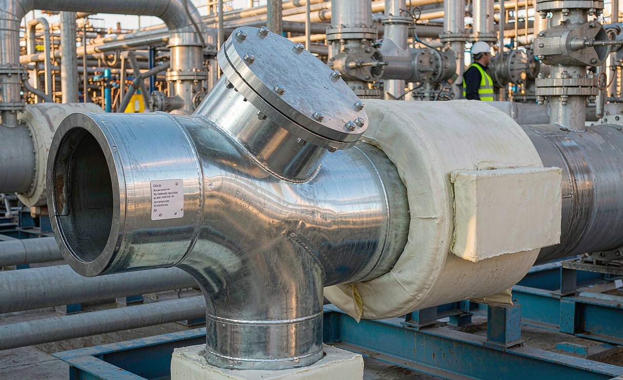 Carbon steel reducing tee installed in a refinery process piping system