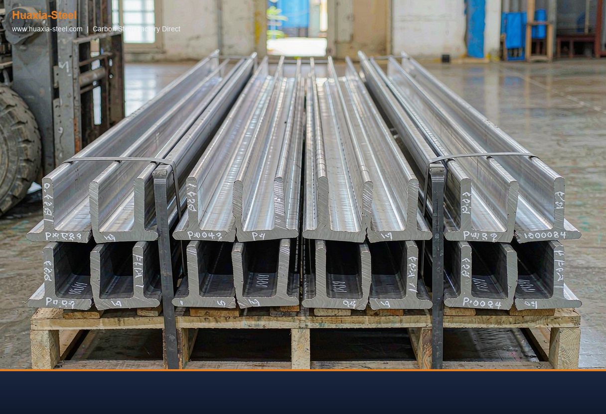 Carbon steel T-bars stacked in warehouse ready for export packaging