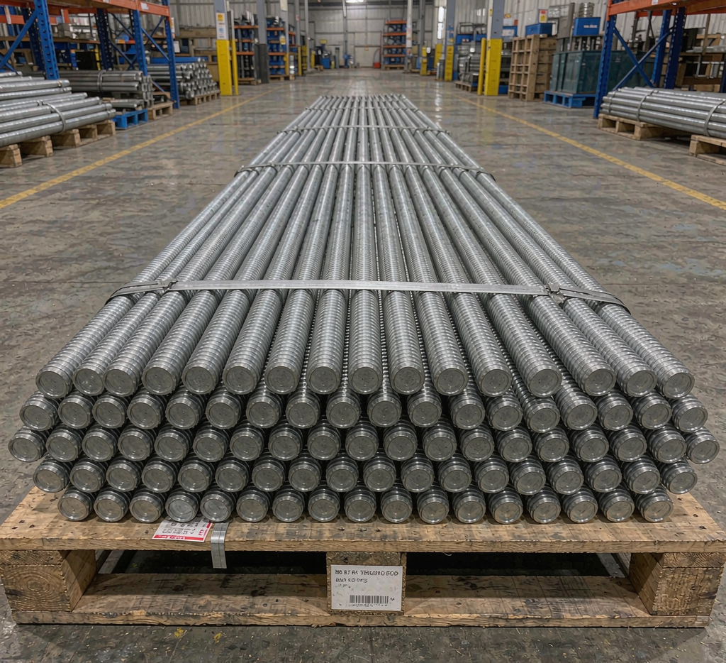 Carbon steel threaded rod with rolled threads ready for shipment