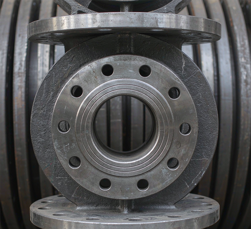 Carbon steel weld neck flanges stacked on pallets