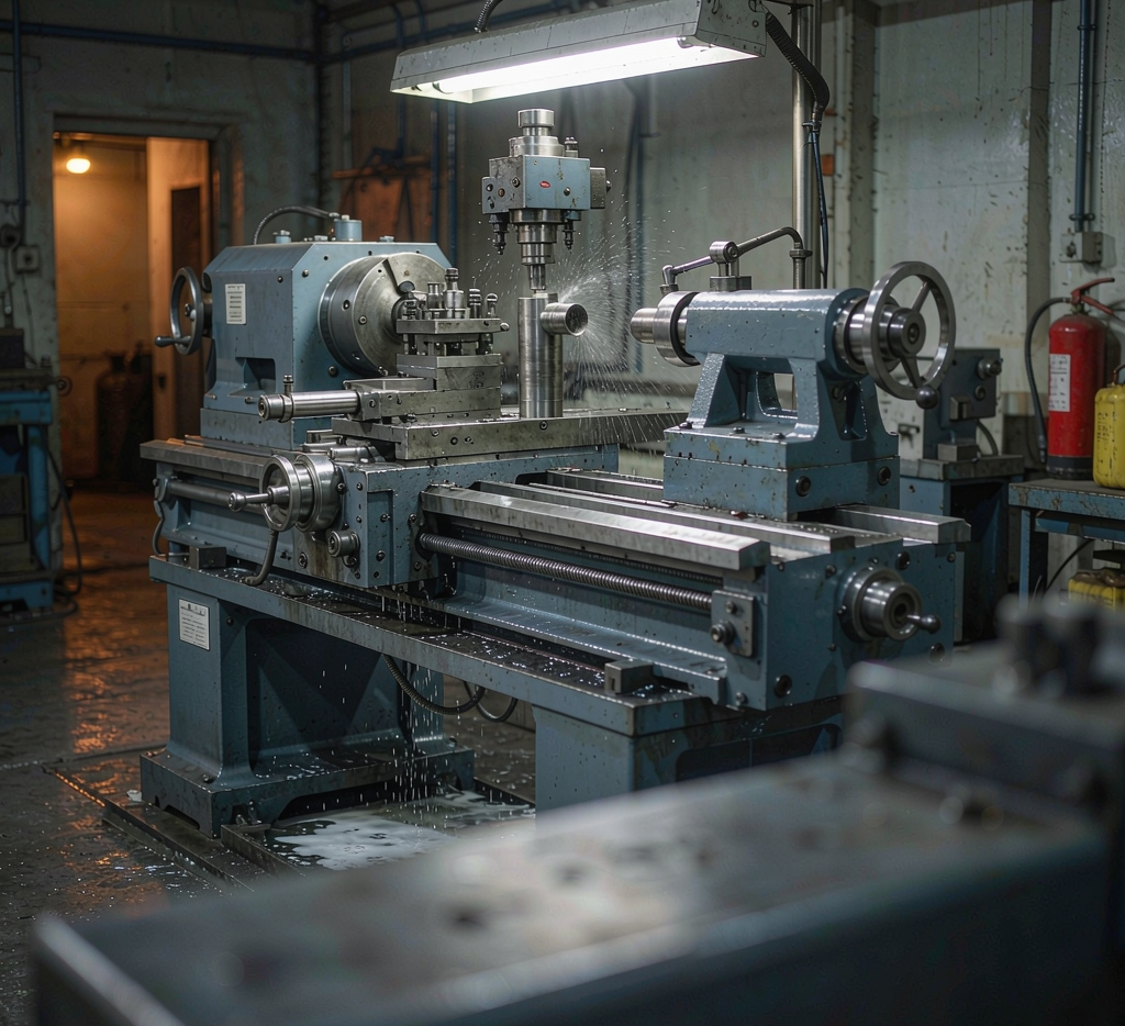 CNC lathe cutting carbon steel pipe nipples to length