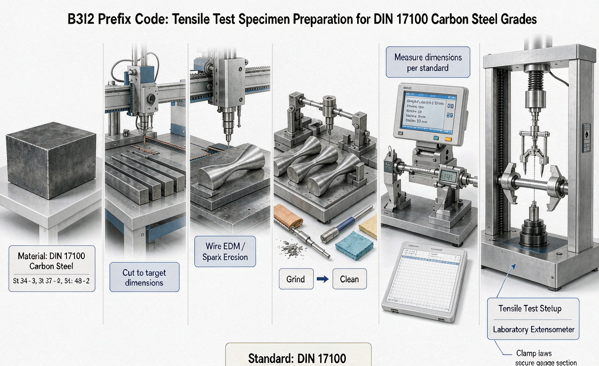 Tensile test specimen for DIN 17100 carbon steel grades