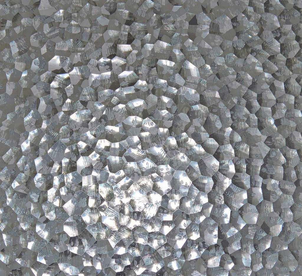 Close up of galvanized carbon steel sheet spangle surface