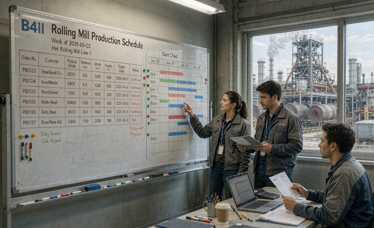 Carbon steel plate mill production scheduling board