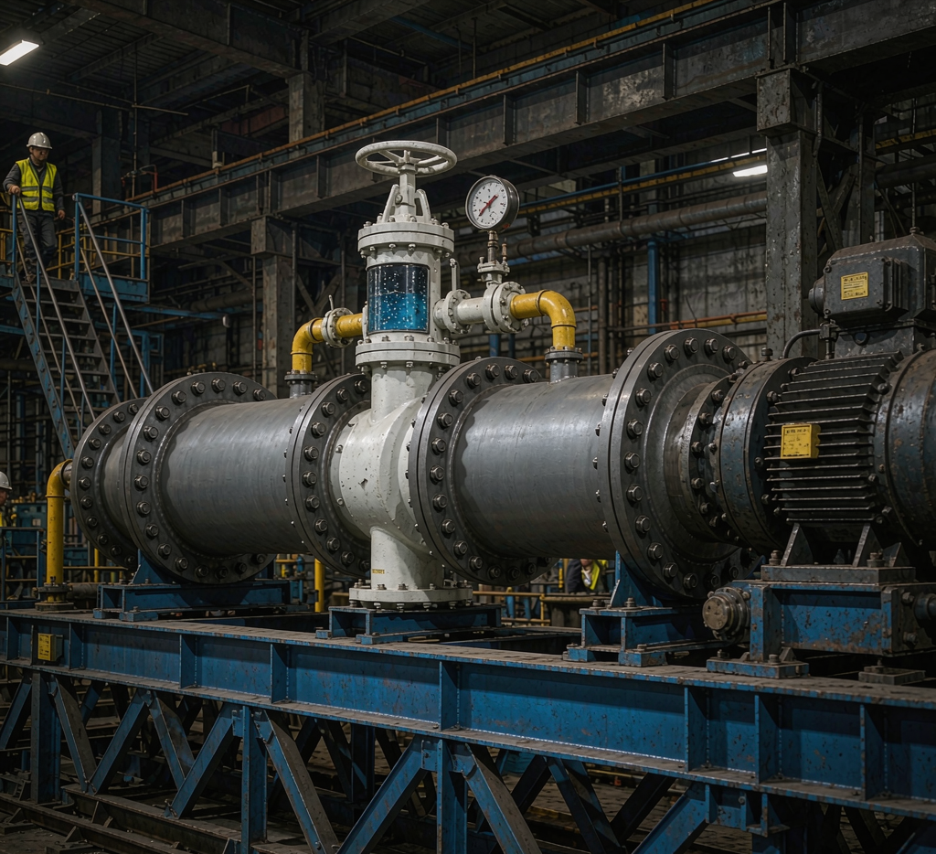 Carbon steel blind flange installed at the end of a pipe line
