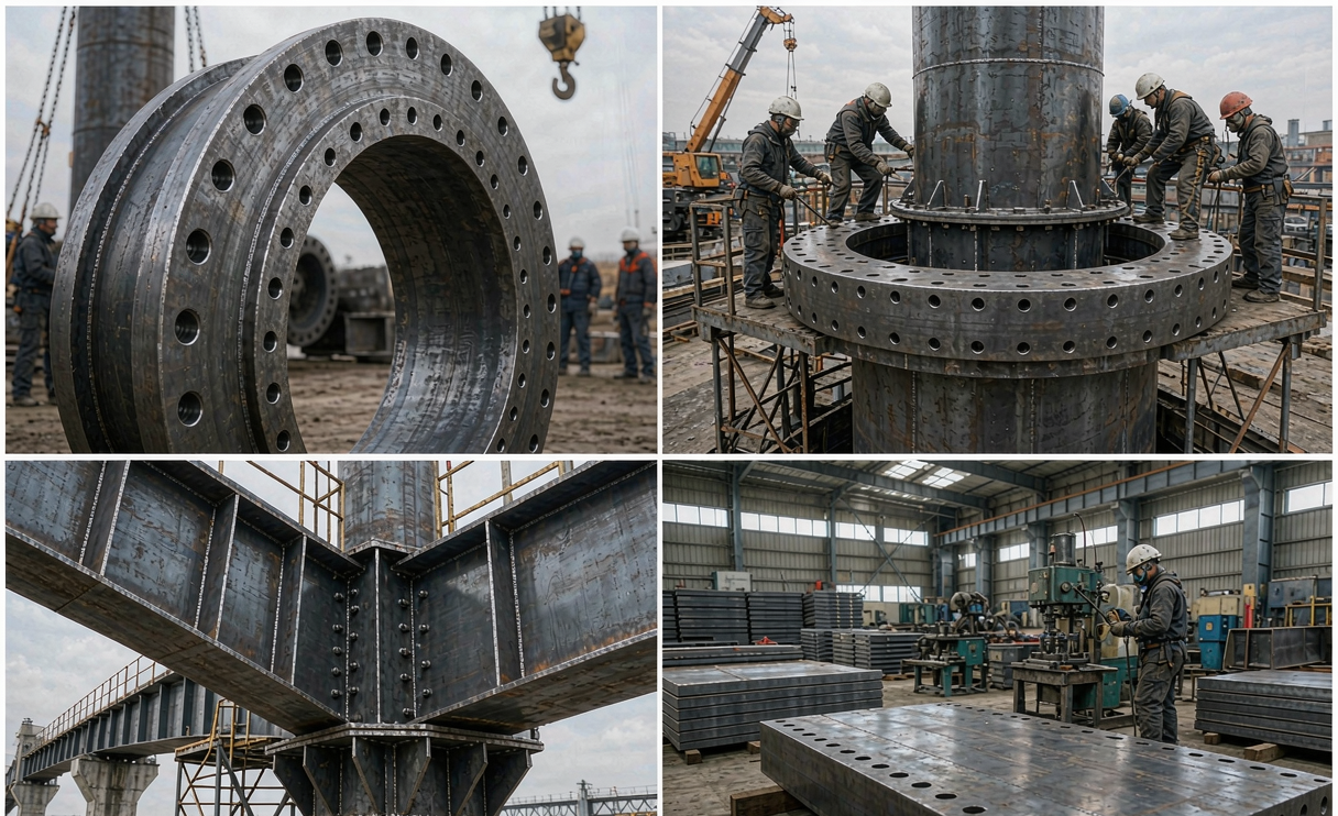 Wind tower flange and bridge connection using S355J2 and S355NL plate