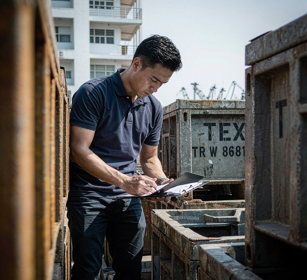 Freight forwarder checking steel shipping documents