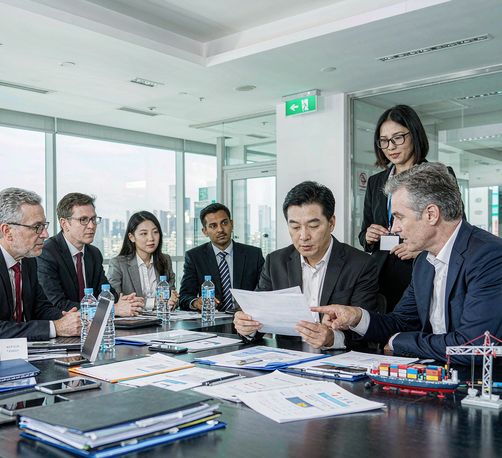 Business meeting discussing carbon steel order payment terms