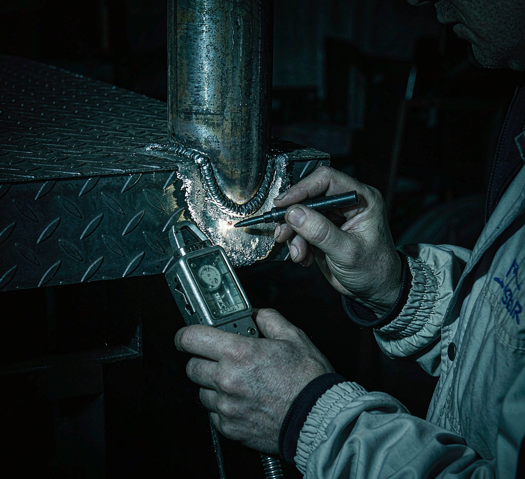 Fit-up inspection of two carbon steel pipes before butt welding