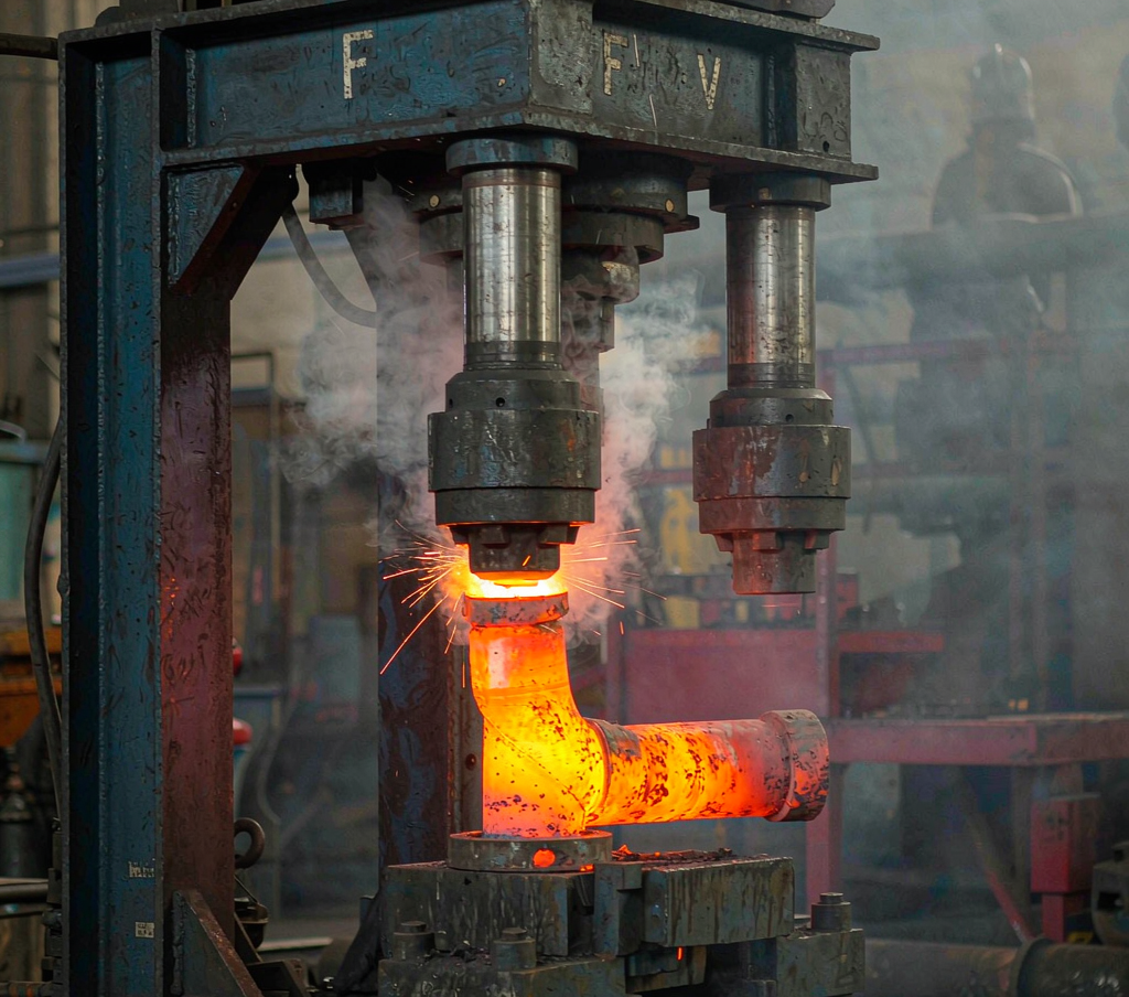 Hot pressing machine forming carbon steel pipe fittings