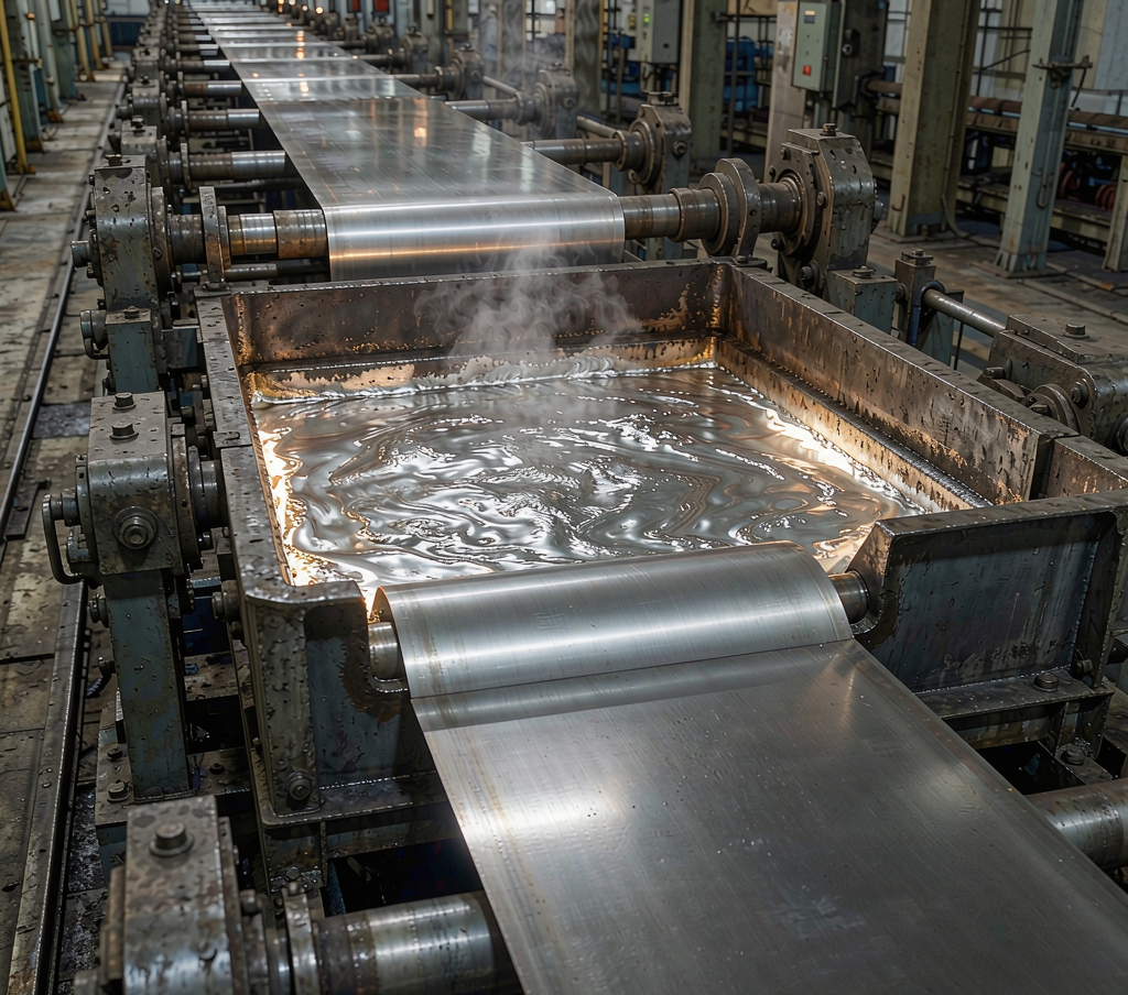 Galvanized carbon steel sections with spangled zinc coating after hot dip galvanizing