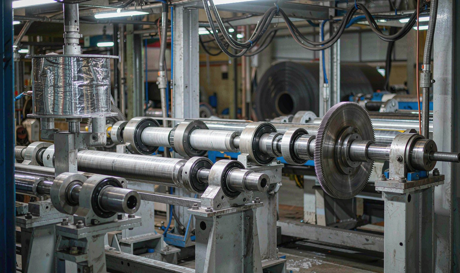 Steel coil slitting line cutting master coils into narrow strips